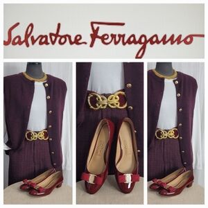 Salvatore Ferragamo WINE Patent Leather Flats with Bow